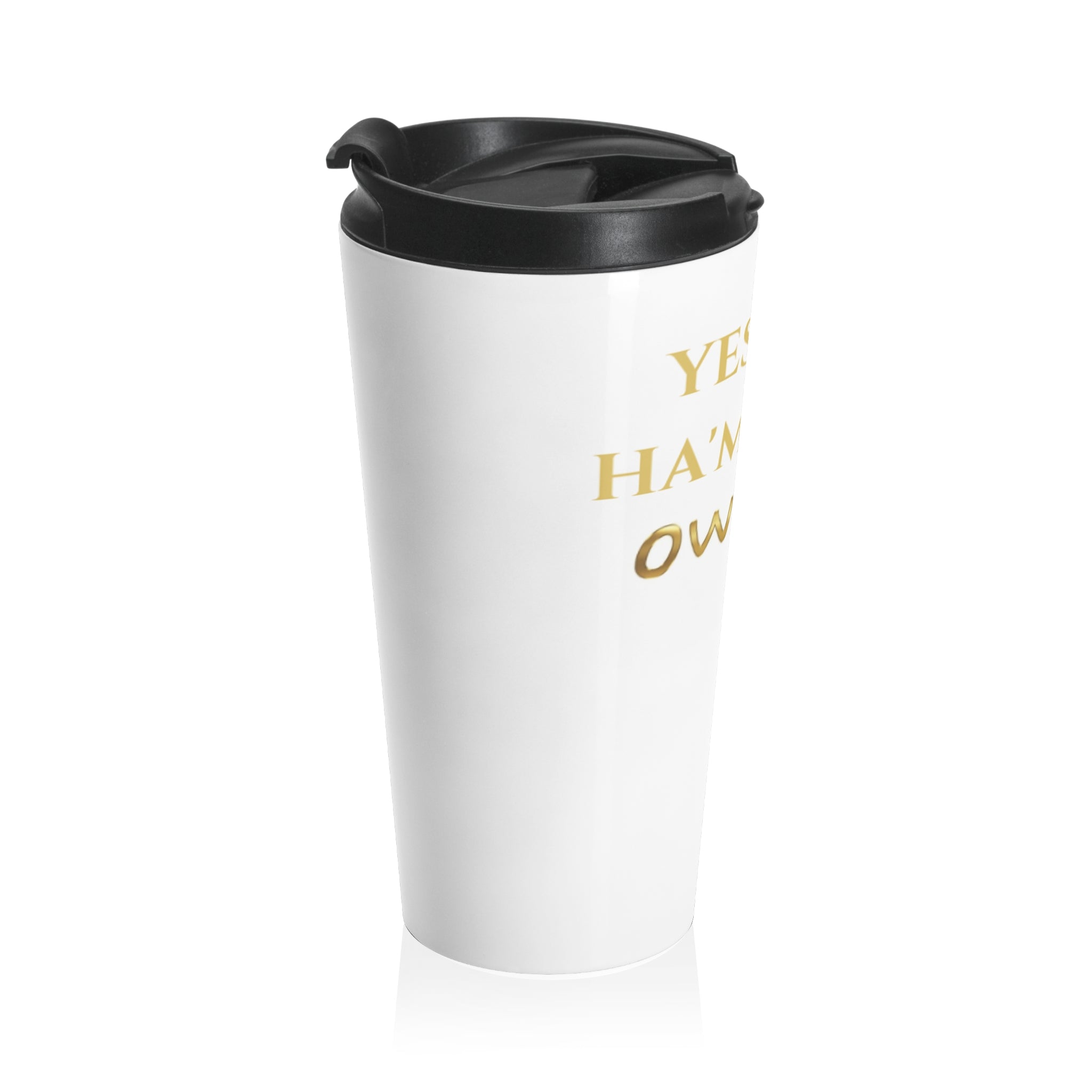 Yeshua HaMashiach Stainless Steel Travel Mug — Gold Hebrew Messiah Design